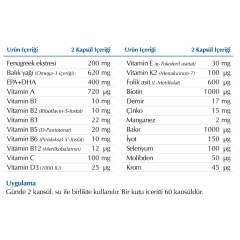 Lacmix Kapsül Vitamin, Mineral, Omega-3 ve Bitki Ekstresi İçeren Takviye Edici Gıda