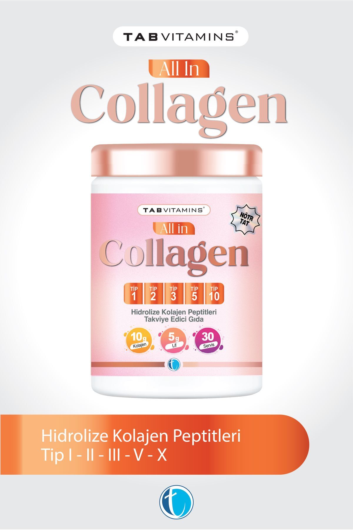 All in Collagen 30 Servis Aromasız Hidrolize Kolajen Peptitleri Tip 1 Tip 2 Tip 3 Tip 5 Tip 10