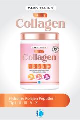 All in Collagen 30 Servis Aromasız Hidrolize Kolajen Peptitleri Tip 1 Tip 2 Tip 3 Tip 5 Tip 10