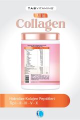 All in Collagen 30 Servis Aromasız Hidrolize Kolajen Peptitleri Tip 1 Tip 2 Tip 3 Tip 5 Tip 10